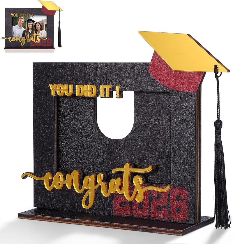 VOSAREA Graduation Frame with Tassel 2026 - Wooden Graduation Picture Frame for 4. 3x3 Inch Photo, Class of 2026 Keepsake for Preschool High School College Graduates for Home - Image 1