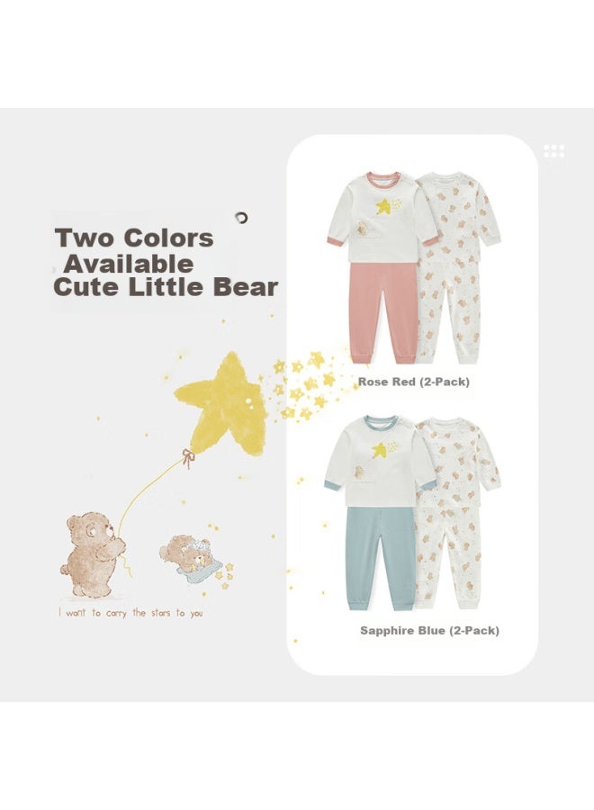 Labi Baby Children's Long Sleeve Shoulder Opening Cotton Underwear Set Double-sided Fabric Autumn Clothes Gem Blue 73 - Image 2