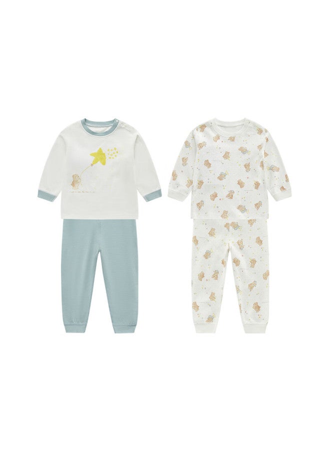 Labi Baby Children's Long Sleeve Shoulder Opening Cotton Underwear Set Double-sided Fabric Autumn Clothes Gem Blue 73 - Image 4