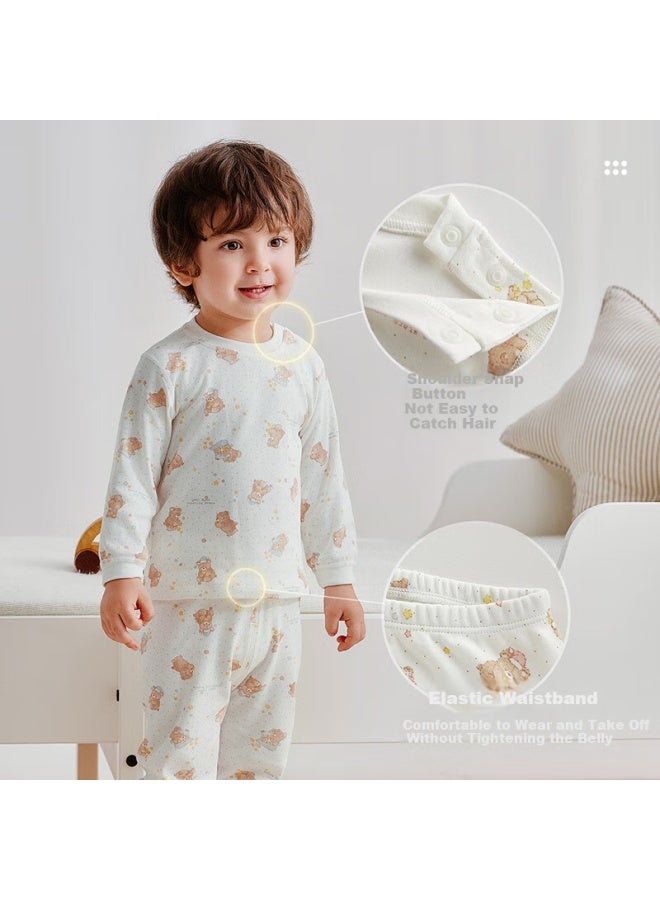 Labi Baby Children's Long Sleeve Shoulder Opening Cotton Underwear Set Double-sided Fabric Autumn Clothes Gem Blue 73 - Image 3