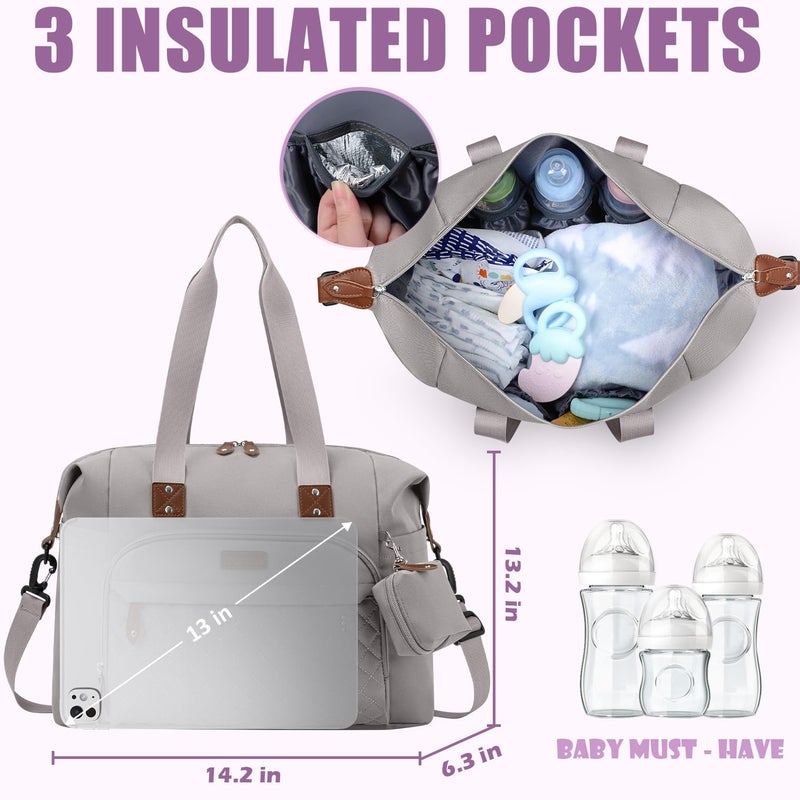 Tuwubi Diaper Bag Tote,Baby Diaper Bag with Pacifier Case Large Travel Diaper Tote Caddy for Mom and Dad Multifunction Baby Bag - M-Light Khaki - Image 2