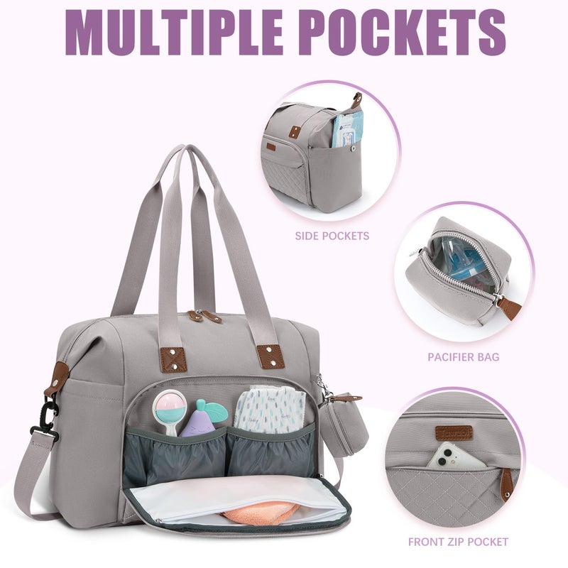 Tuwubi Diaper Bag Tote,Baby Diaper Bag with Pacifier Case Large Travel Diaper Tote Caddy for Mom and Dad Multifunction Baby Bag - M-Light Khaki - Image 3