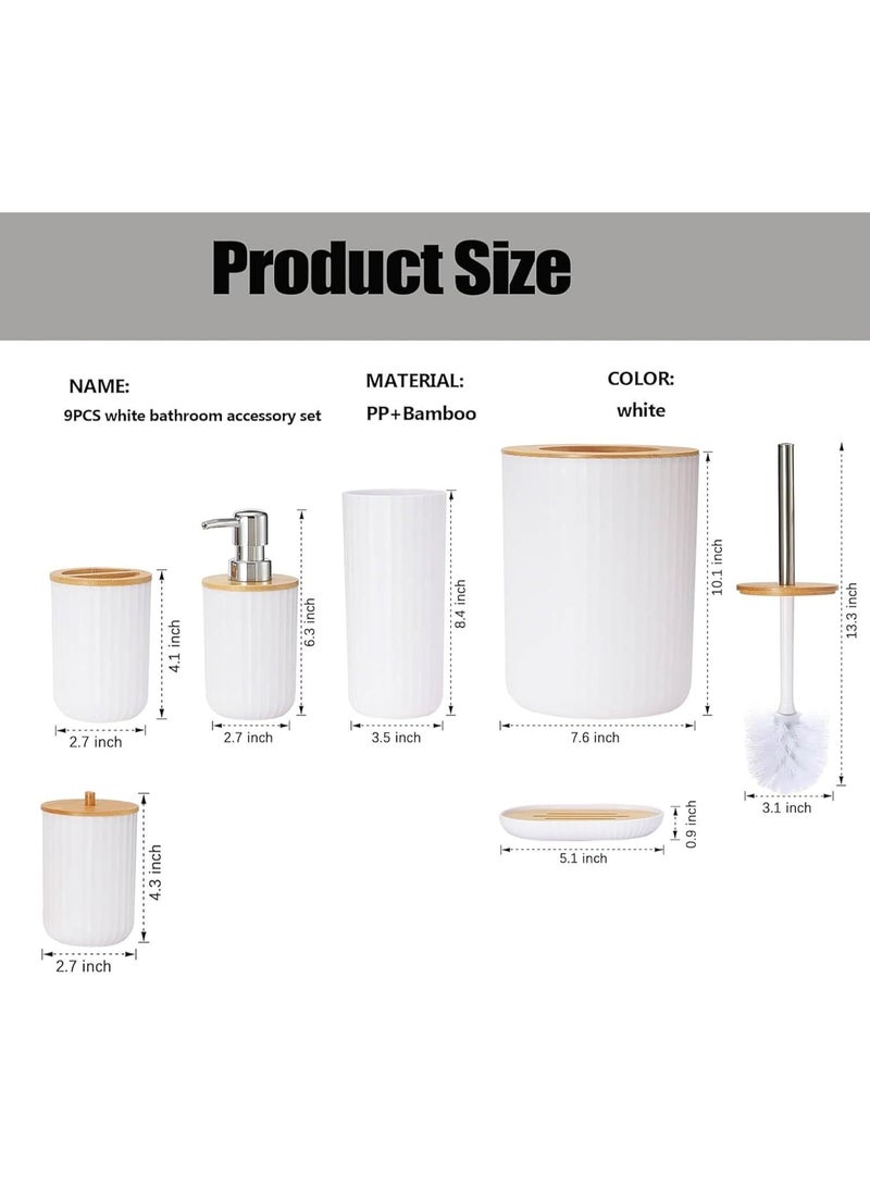 Bathroom Accessories Set, 6 Pieces, Toilet Brush, Soap Dispenser, Toothbrush Holder, Cup, Soap Dish, Trash Can (White R) - Image 3