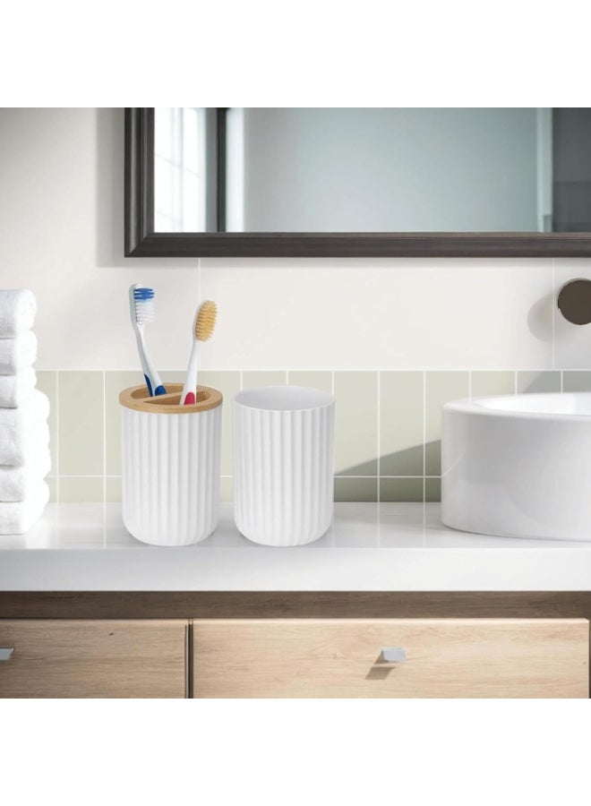 Bathroom Accessories Set, 6 Pieces, Toilet Brush, Soap Dispenser, Toothbrush Holder, Cup, Soap Dish, Trash Can (White R) - Image 2
