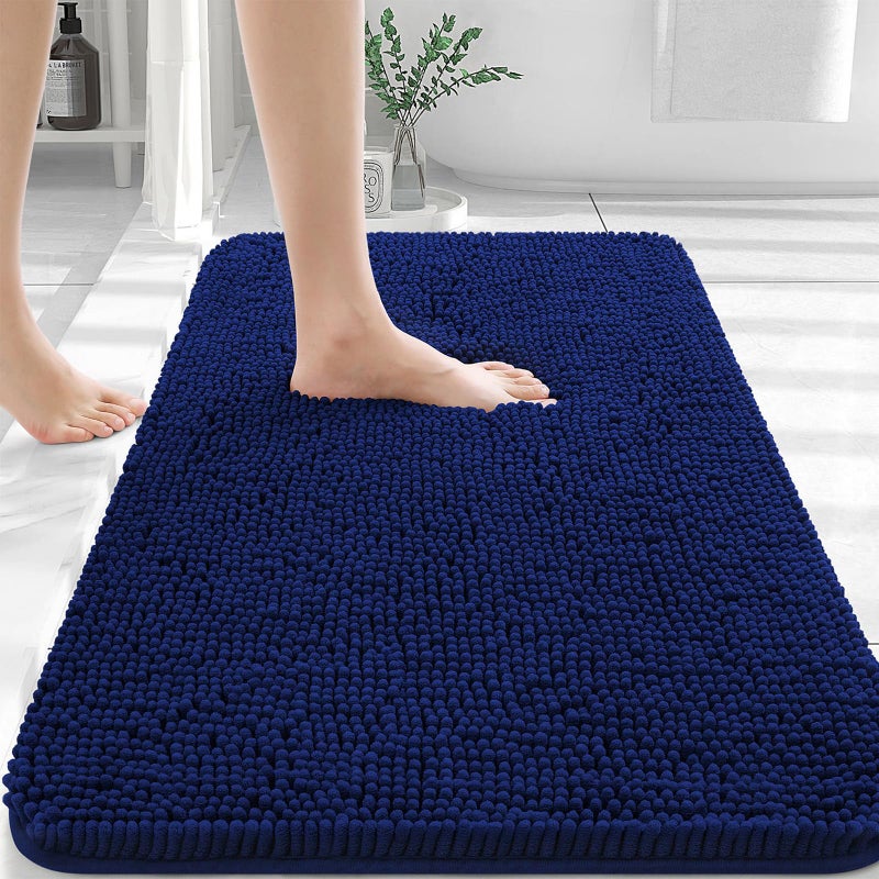 OLANLY Bathroom Rugs 36x24 Extra Soft Absorbent Chenille Bath Rugs Rubber Backing Quick Dry Machine Washable Bath Mats for Bathroom Floor Tub and Shower Home Decor Accessories Navy