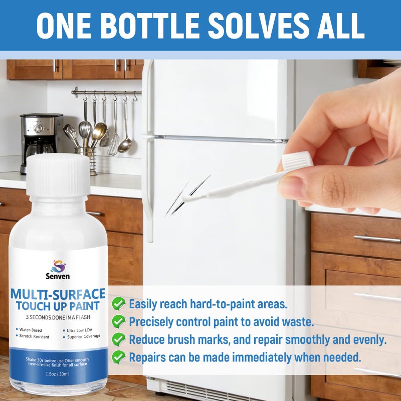 SENVEN White Paint Multi Surface Semi-Gloss White Touch Up Paint Repair for Metal,Wall,Door,Cabinets,Wood,Furniture, Appliance,Metal, Acrylic Touch Up Paint Pen, Enamel 30ML - Image 4