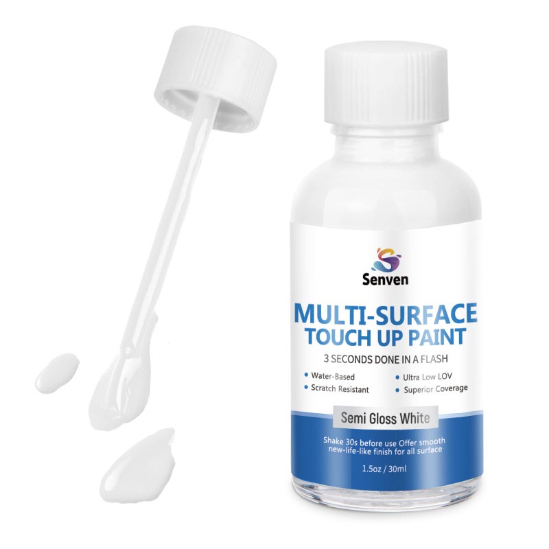 SENVEN White Paint Multi Surface Semi-Gloss White Touch Up Paint Repair for Metal,Wall,Door,Cabinets,Wood,Furniture, Appliance,Metal, Acrylic Touch Up Paint Pen, Enamel 30ML - Image 1