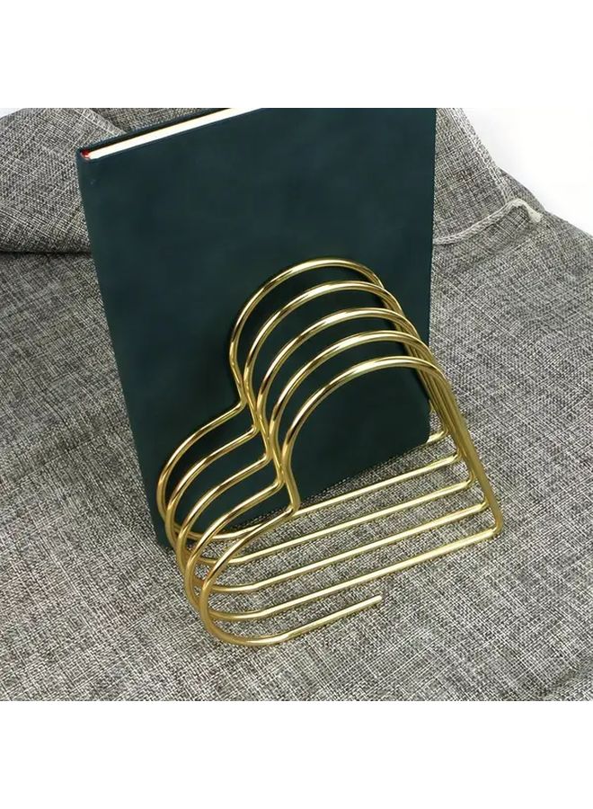 منظم ملفات مكتبي معدني على شكل قلب ذهبي 6 × 6 بوصة حامل مجلات زخرفة تخزين للمكتب والمنزل - Image 5