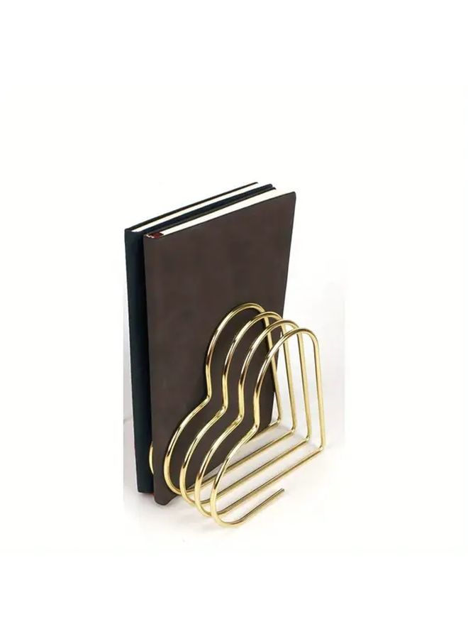 منظم ملفات مكتبي معدني على شكل قلب ذهبي 6 × 6 بوصة حامل مجلات زخرفة تخزين للمكتب والمنزل - Image 3