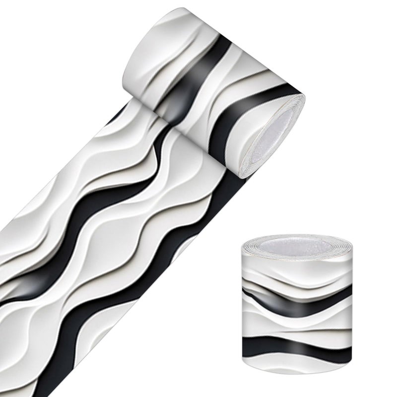 HOMETITUTE Wallpaper Border Peel and Stick Wall Border Metallic Wave Texture Decorative Wall Trim Self Adhesive Border for Walls Mirror Frame Accent Strip for Bedroom Kitchen Living Room 4x196 Inch - Image 2