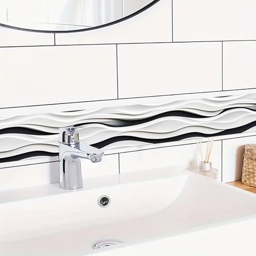 HOMETITUTE Wallpaper Border Peel and Stick Wall Border Metallic Wave Texture Decorative Wall Trim Self Adhesive Border for Walls Mirror Frame Accent Strip for Bedroom Kitchen Living Room 4x196 Inch - Image 3