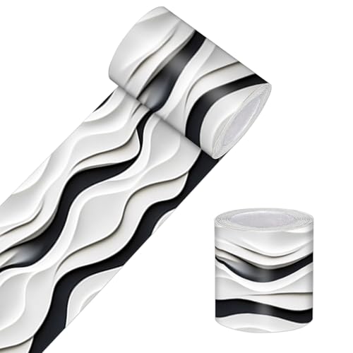 HOMETITUTE Wallpaper Border Peel and Stick Wall Border Metallic Wave Texture Decorative Wall Trim Self Adhesive Border for Walls Mirror Frame Accent Strip for Bedroom Kitchen Living Room 4x196 Inch - Image 1