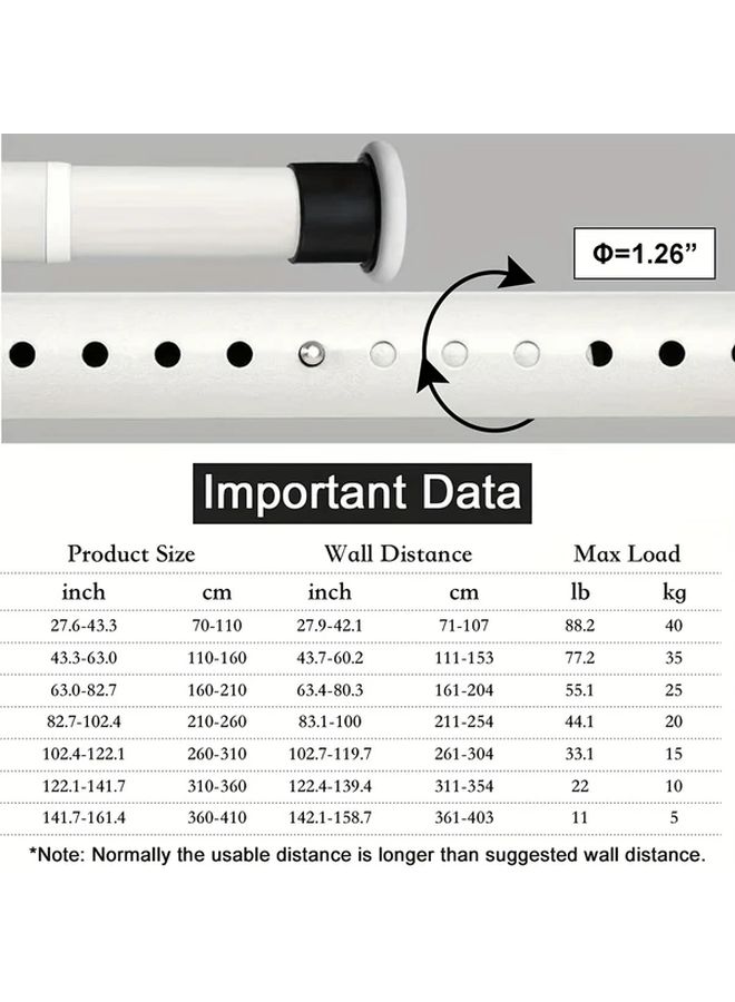 No Drill Tension Shower Curtain Rod Black Adjustable 141 to 161 inch Telescoping Metal with Ergonomic Grips - Image 2