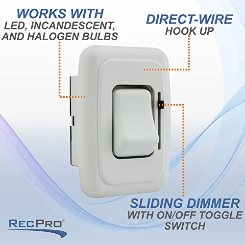 RecPro RV 12V DC Toggle Style Light Switch with High-Side Dimmer (Black) - Image 3