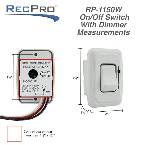 RecPro RV 12V DC Toggle Style Light Switch with High-Side Dimmer (Black) - Image 4