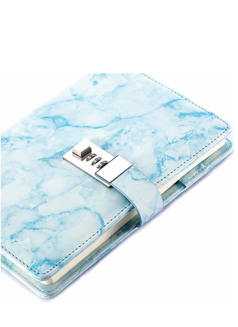 SYOSI Marble Diary with Lock for Girls and Boys, Secret Journal with Lock and Cute Notebooks for Teen, Password Diary with Password PU Leather Locked with Pen Holder(Blue, A5)  - Image 1