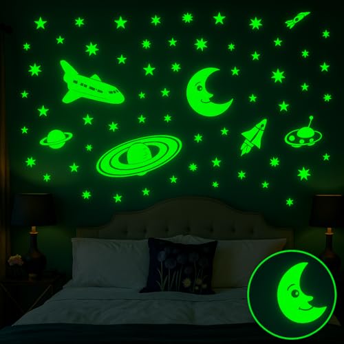 DreamKraft Glow in The Dark Stars with Moon Radium Wall Stickers (Green) Self-Adhesive Redium Wall Sticker for Home Festive Gifting, Housewarming Decoration and Gift Purpose - Image 1
