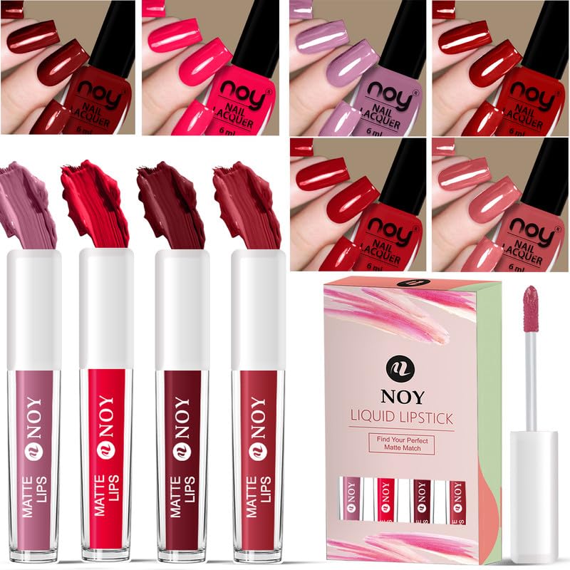 Noy Noy Nail Paint And Liquid Lipstick Combo For Evening Events Bold Beautiful Liquid Lipstick Nail Paint Set LoveInfused Lipstick Special Valentine Day Formula - Image 1