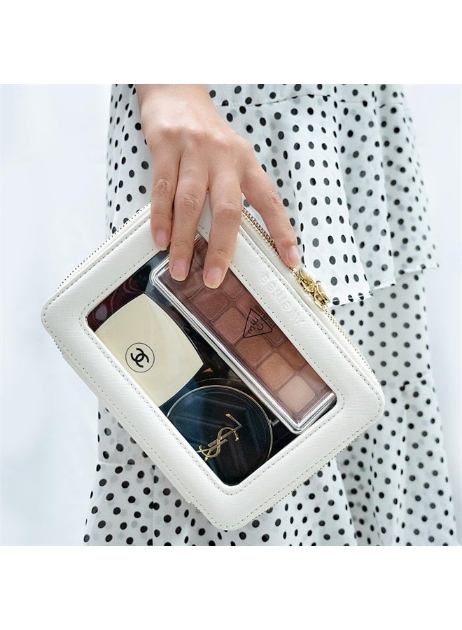 Aveniee Makeup Bag for Women, Clear Cosmetic Bags Travel Toiletry Bag, Heavy Duty Makeup Organizer, Cute Makeup Case Bag Accessories with Clear Windows & Gold Zippers(White) - Image 2