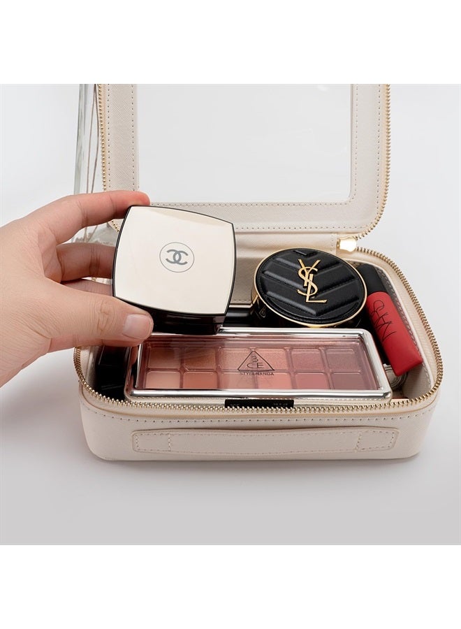 Aveniee Makeup Bag for Women, Clear Cosmetic Bags Travel Toiletry Bag, Heavy Duty Makeup Organizer, Cute Makeup Case Bag Accessories with Clear Windows & Gold Zippers(White) - Image 1