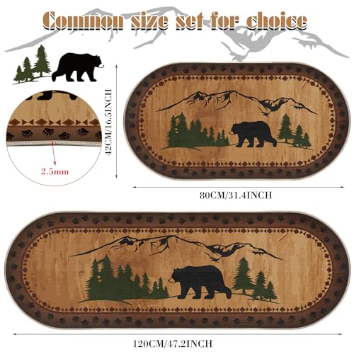Tinideya 2 Pcs Bear Non Skid Rug Rustic Lodge Theme Area Rug with Bear and Cub Scene Cabin Rug Bear Farmhouse Rug Winter Kitchen Cabin Rug Christmas Bear Decor for Home Bathroom Bedroom Living Room - Image 3
