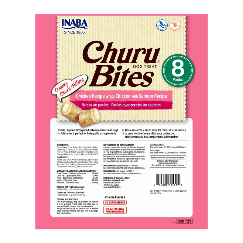 INABA Churu Bites for Dogs, Grain-Free, Soft/Chewy Baked Chicken Wrapped Churu Filled Dog Treats, 0.42 Ounces Each Tube | 8 Tubes Total - Image 2