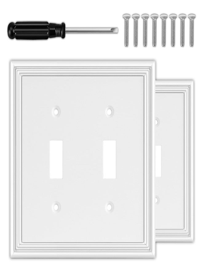 OKAYZIP WIAIWUWU White Decorative Double Toggle Light Switch Covers Wall Plate, Natural Bamboo Fiber Material Switch Plate Covers - Modern Style (2 Gang Toggle 2 Pack) - Image 1