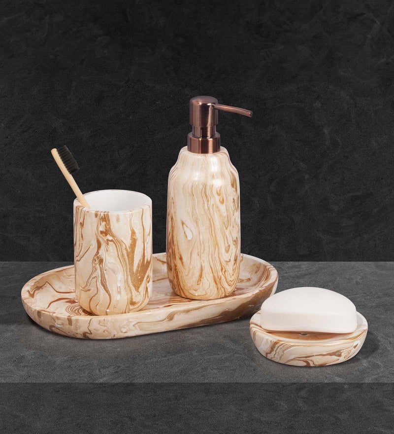 OBSESSIONS Set of 4 Pc Polyresin Bathroom Set, Gold - Image 1