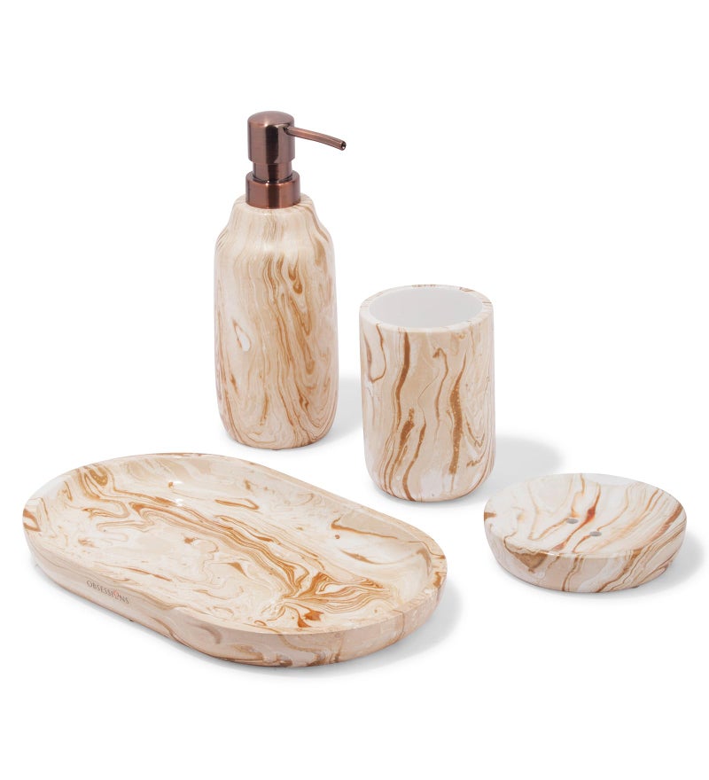 OBSESSIONS Set of 4 Pc Polyresin Bathroom Set, Gold - Image 2