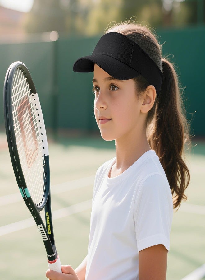 Dxhycc 2 Pack Kids Sun Visor Hats for Girls Boys, Adjustable Cotton Summer Tennis Golf Visor Hat Sports Sun Caps Black, White - Image 5