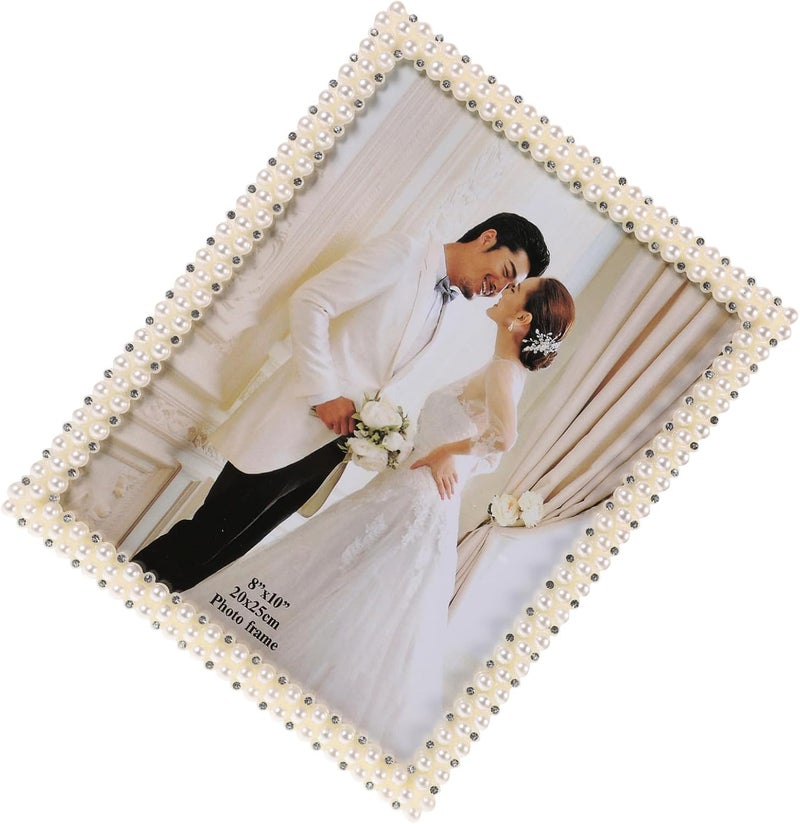 SOLUSTRE White Pearl Resin Photo Frame with Rounded Edges Decorative Bedroom Display Holder Elegant European Style for Home Office Tabletop Decoration - Image 1