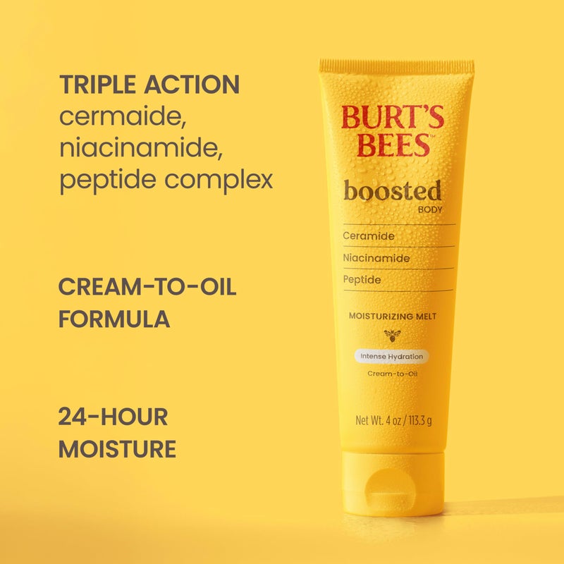 Burt's Bees Boosted Body Moisturizing Melt With a Ceramide, Niacinamide and Peptide Complex, Intense Skin Hydration, Cream-to-Oil Body Lotion Helps Support Skin Barrier, Tropical Scented, 4 oz. Tube - Image 2