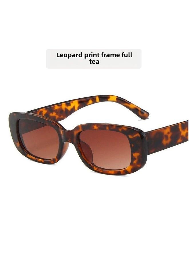 1 x 5 pcs 2022 Fashion Oval Frame Sunglasses for Women Leopard-framed double tea