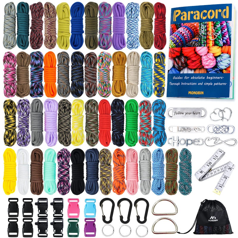 MONOBIN 50 Colors Paracord Combo Kit with Instruction Multifunction Parachute Cord and Complete Accessories for Making Paracord Bracelets Lanyards Dog Collars 50ColorsA