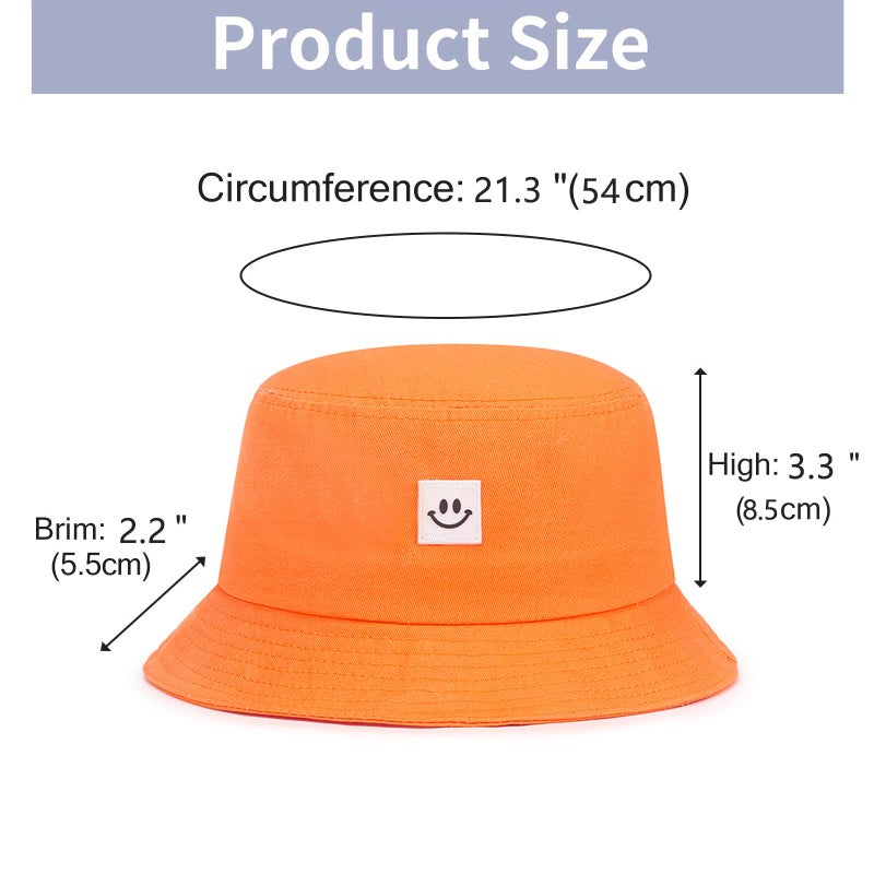 AJG Kids Sun Hat Smile Face Bucket Hat for Girls Boys Summer Sun Protection Cotton Unisex Beach Cap (2-7Year, Orange) - Image 2