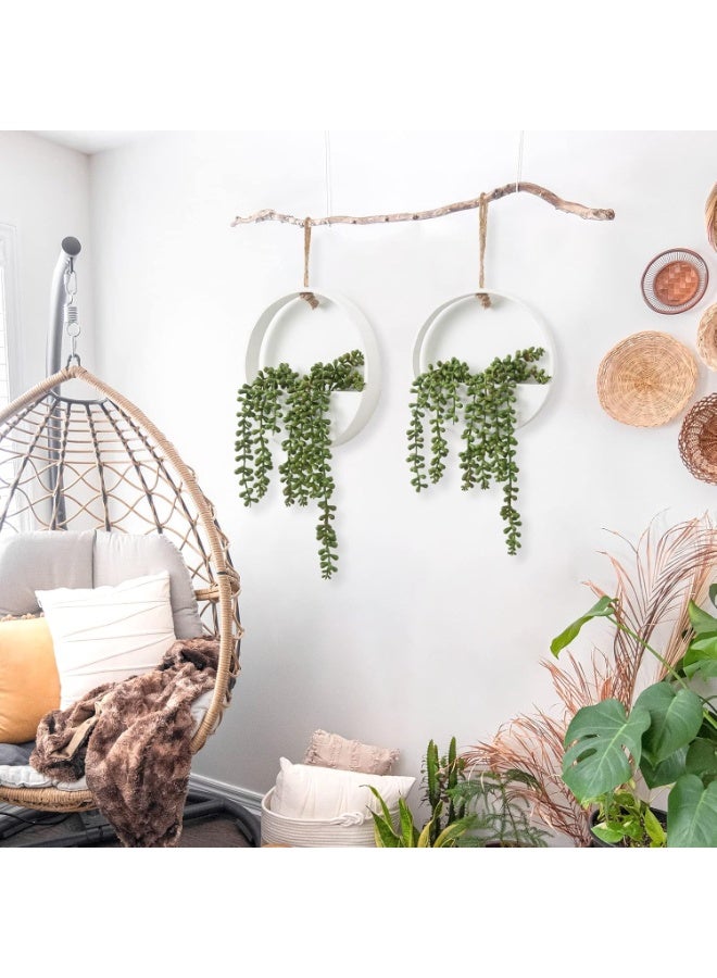 Y&D 2pcs Artificial Hanging Succulent Plants, Fake String of Pearls in Pot with Lanyard Boho Wall Decor for Bathroom Living Room Home Indoor Outdoor Decorations, White - Image 4