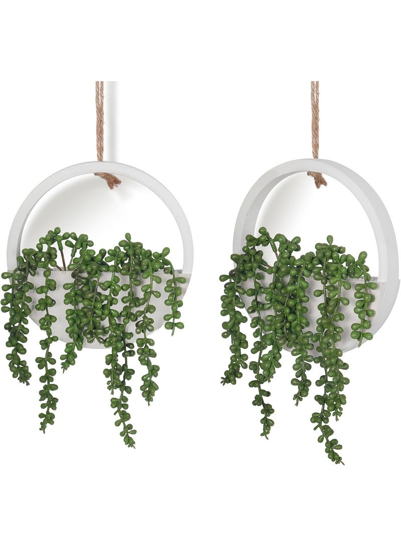 Y&D 2pcs Artificial Hanging Succulent Plants, Fake String of Pearls in Pot with Lanyard Boho Wall Decor for Bathroom Living Room Home Indoor Outdoor Decorations, White - Image 1