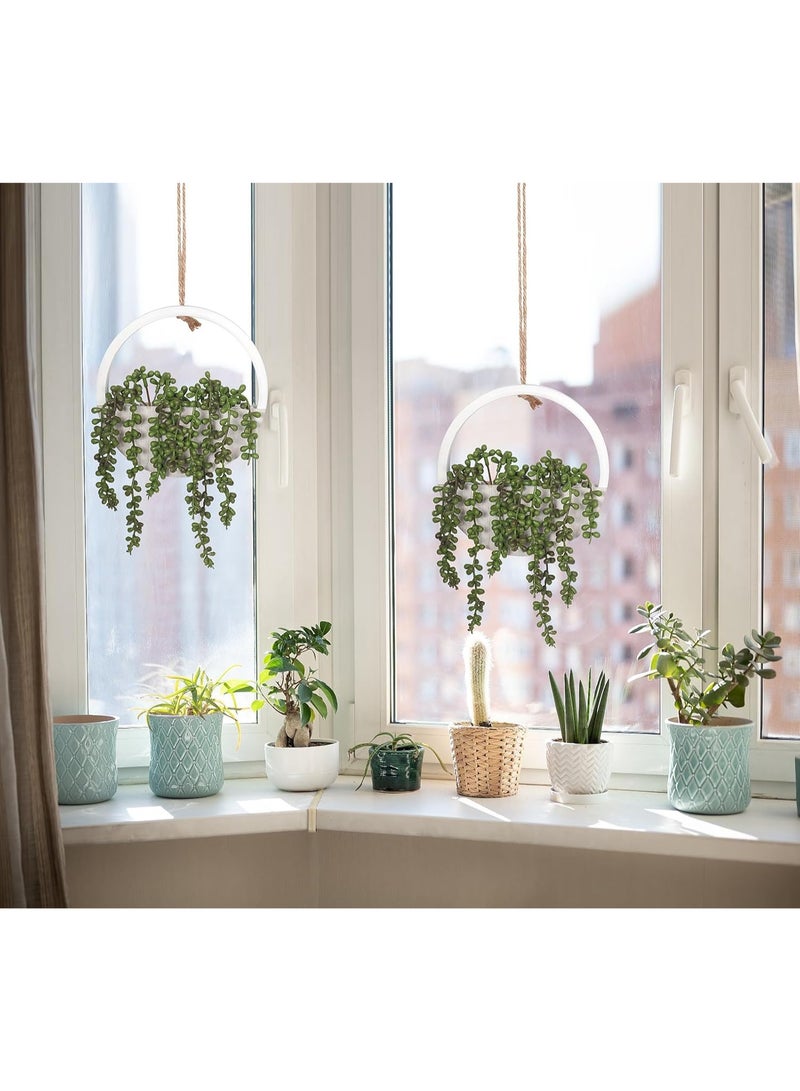 Y&D 2pcs Artificial Hanging Succulent Plants, Fake String of Pearls in Pot with Lanyard Boho Wall Decor for Bathroom Living Room Home Indoor Outdoor Decorations, White - Image 5