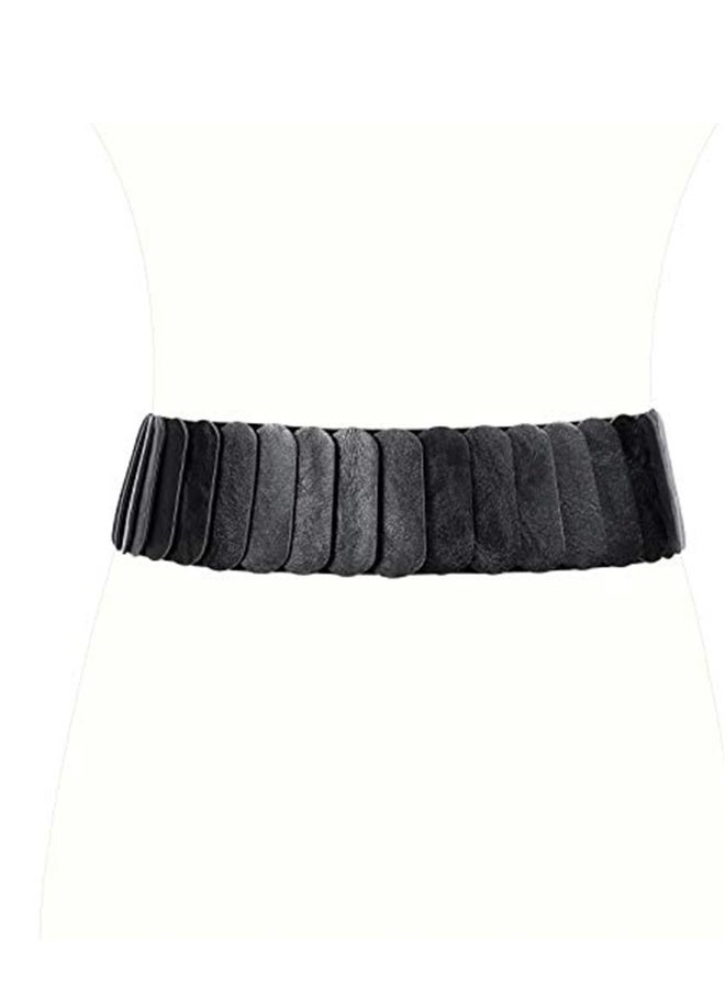 Wide Elastic Waist Belt Vintage, Girls Thick Stretch Belt with Interlock Buckle , Women Stretch Waist Belt,  Fashion Retro Leather Waistband for Ladies Dress Decoration Black - Image 5