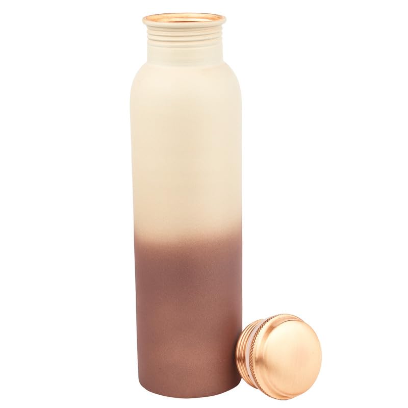 TAMBRA Tambra Pure Copper Water Bottle 950 ML Jointless Leakproof Double Printed Design Ayurvedic Benefits with Antioxidant Properties Best Gifts for Family and Friends Cream Brown  - Image 2