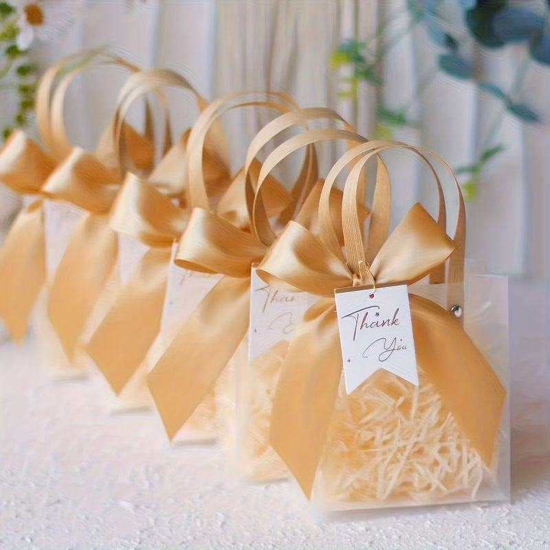 16pcs Transparent Frosted Gift Bag Set With 4 Gift Bags 4 Ribbons 4 Raffia And 4 Thank You Hangtags For Wedding Birthday And Party Packaging - Image 4