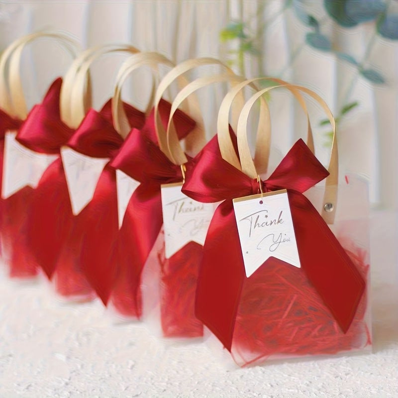 16pcs Transparent Frosted Gift Bag Set With 4 Gift Bags 4 Ribbons 4 Raffia And 4 Thank You Hangtags For Wedding Birthday And Party Packaging - Image 5