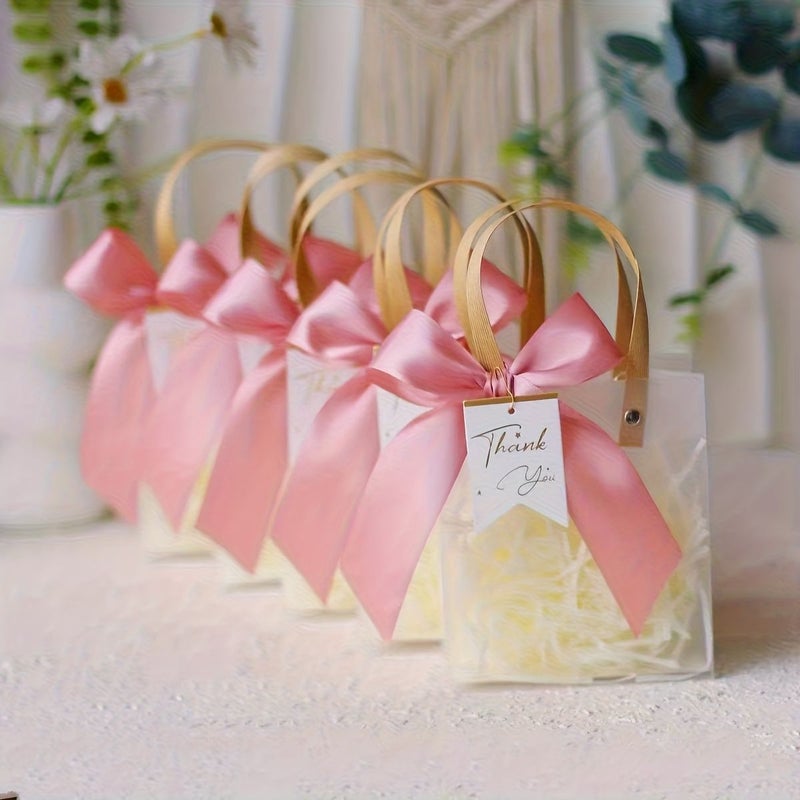 16pcs Transparent Frosted Gift Bag Set With 4 Gift Bags 4 Ribbons 4 Raffia And 4 Thank You Hangtags For Wedding Birthday And Party Packaging - Image 2