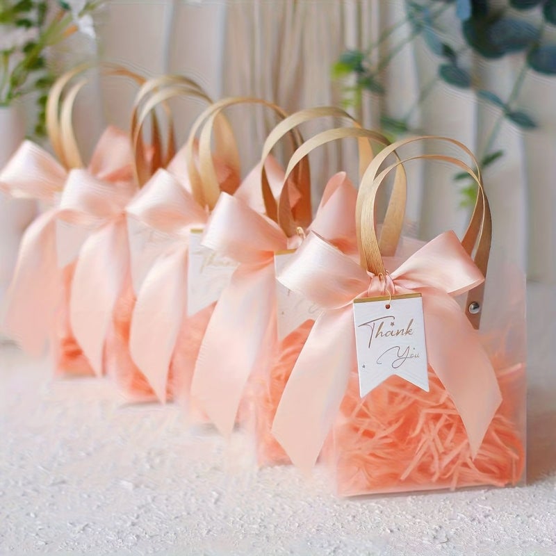 16pcs Transparent Frosted Gift Bag Set With 4 Gift Bags 4 Ribbons 4 Raffia And 4 Thank You Hangtags For Wedding Birthday And Party Packaging - Image 1