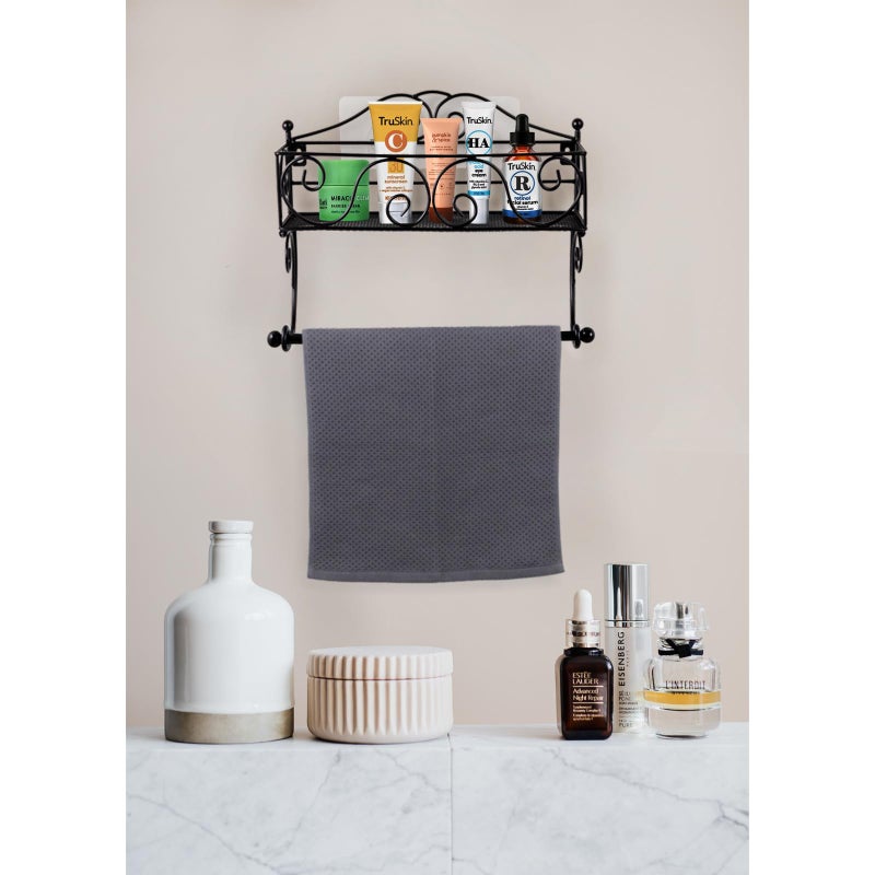 DINGTAI Adhesive Paper Towel Holder with Shelf, Wall Mount, 12in Black for Kitchen, Hand Towel Holder for Bathroom with Shelf - Image 3