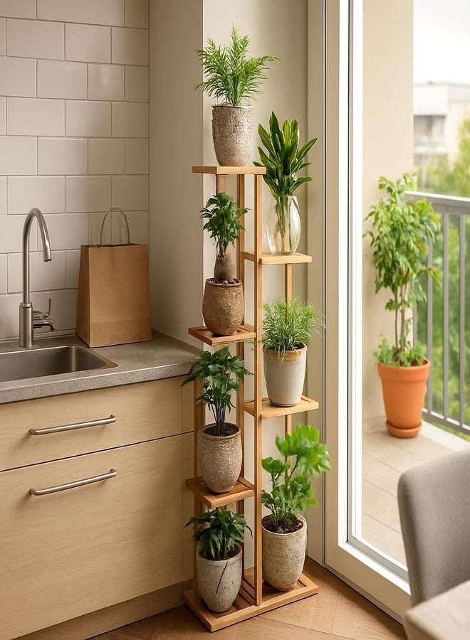 Lukzer 5-Tier Bamboo Plant Stand | Indoor Outdoor Tiered Plant Shelf Organizer | Vertical Flower Pot Display Rack for Living Room, Balcony, Patio, Garden, Herbs, Decore CH-384 - Image 1