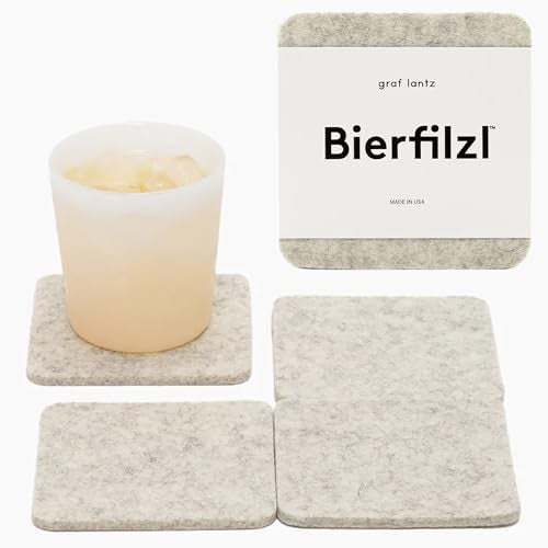 Graf Lantz Bierfilzl Merino Wool Square Coasters Set of 4 Heather White 4x4x5mm Absorbs 30 Weight Natural German Wool Heat Resistant Sustainable Reusable Home Decor Coffee Table Decor - Image 1