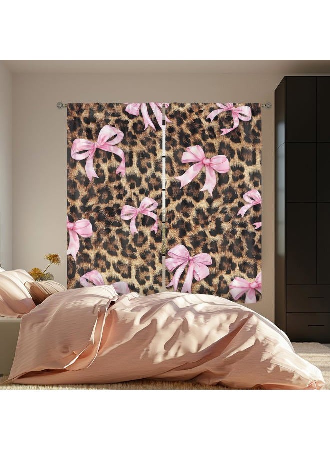 Cinbloo Pink Bow Leopard Print Curtains 42Wx63H Inch Rod Pocket Preppy Girly Modern Cheetah Cute Pretty Sweet for Girls Art Printed Retro Fashion Living Room Bedroom Window Drapes Treatment 2 Panels - Image 3