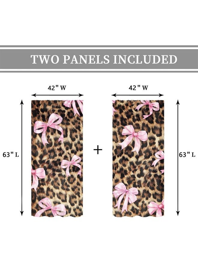 Cinbloo Pink Bow Leopard Print Curtains 42Wx63H Inch Rod Pocket Preppy Girly Modern Cheetah Cute Pretty Sweet for Girls Art Printed Retro Fashion Living Room Bedroom Window Drapes Treatment 2 Panels - Image 4
