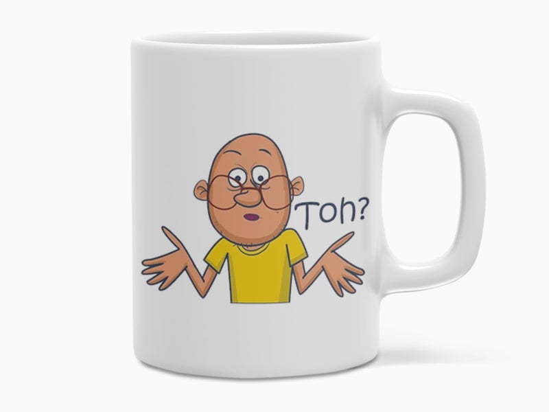 TAJNAN Funny Hindi Quote Mug – Toh? Cartoon Character Design – Quirky Desi Humor Ceramic Coffee Cup 330 ml, Gift for Friends and Office - Image 1
